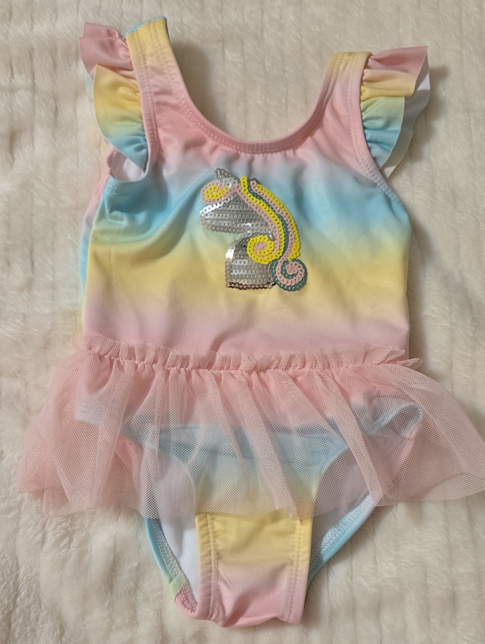 Pastel Rainbow Unicorn Tulle One-Piece Swimsuit for Toddlers